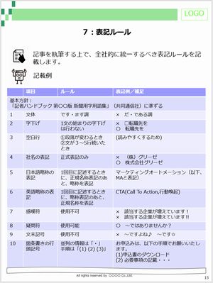 無償提供 Webコンテンツ執筆ガイドラインテンプレート グリーゼ